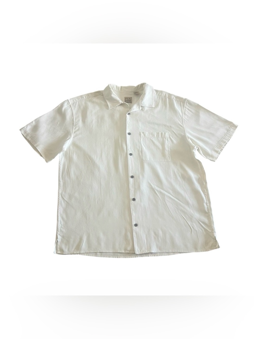 Jos A Bank Men's Silk Hawaiian Shirt Cream Solid SS Silk